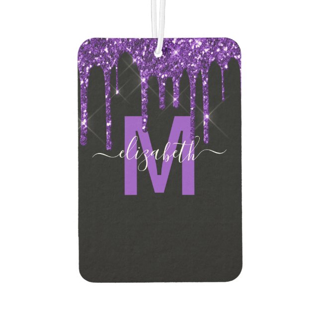 Chic Purple Dripping Glitter Monogram Name Air Freshener (Back)