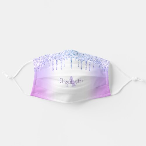 Chic Purple Elegant Luxury Glitter Drips Monogram  Adult Cloth Face Mask