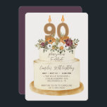 Chic Purple Fall Autumn 90th Birthday Cake Invitation<br><div class="desc">Celebrate a feminine fall 90th birthday with our chic invitation. Design features a rustic cake decorated with autumn flowers, leaves and candles with the number 90 all for the ultimate chic look. All text is 100% customizable. If you need extra pieces for this collection please contact me, happy to help!...</div>