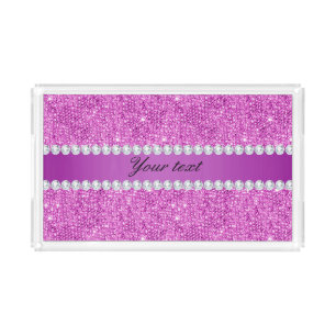 Chic Purple Faux Sequins and Diamonds Acrylic Tray