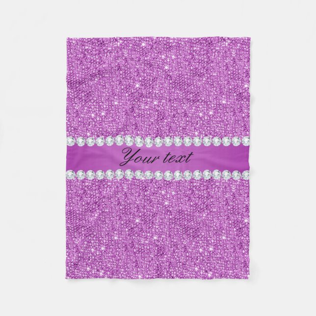 Chic Purple Faux Sequins and Diamonds Fleece Blanket (Front)