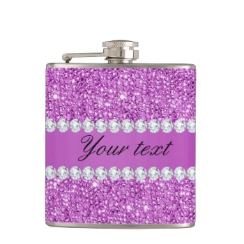 Chic Purple Faux Sequins And Diamonds Hip Flask by glamgoodies at Zazzle