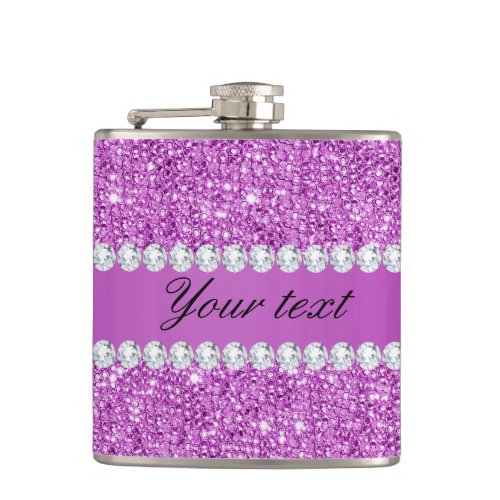 Chic Purple Faux Sequins and Diamonds Hip Flask