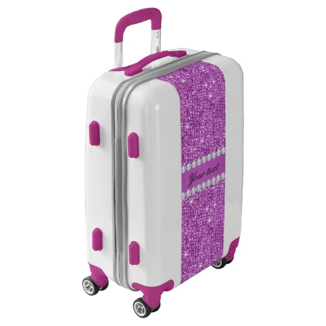 Chic Purple Faux Sequins and Diamonds Luggage (Rotated Left)