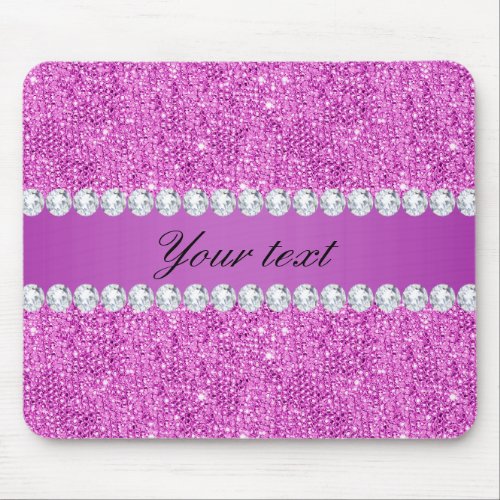 Chic Purple Faux Sequins and Diamonds Mouse Pad