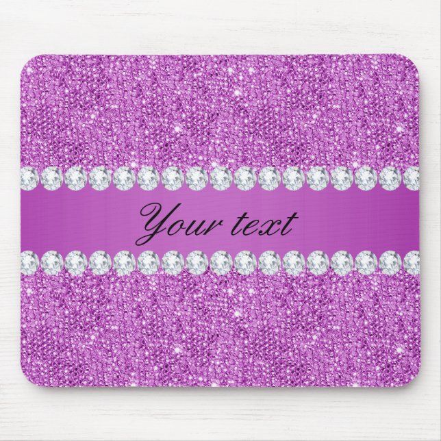 Chic Purple Faux Sequins and Diamonds Mouse Pad (Front)