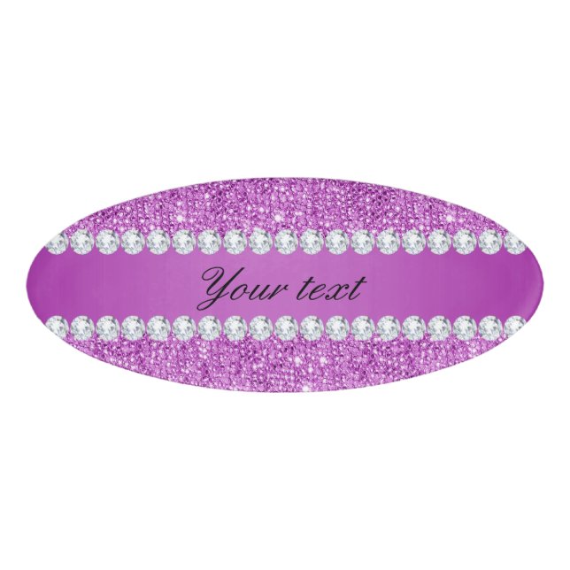 Chic Purple Faux Sequins and Diamonds Name Tag (Front)