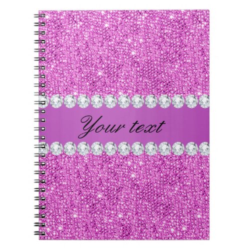 Chic Purple Faux Sequins and Diamonds Notebook