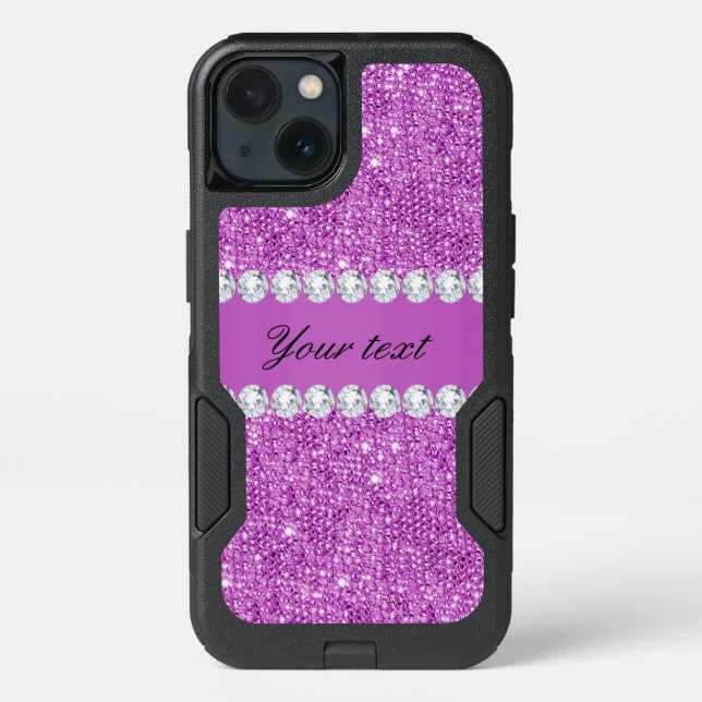 Chic Purple Faux Sequins and Diamonds Otterbox iPhone Case (Back)