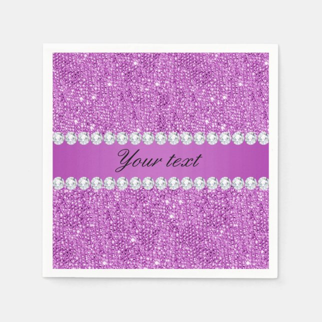 Chic Purple Faux Sequins and Diamonds Paper Napkins (Front)