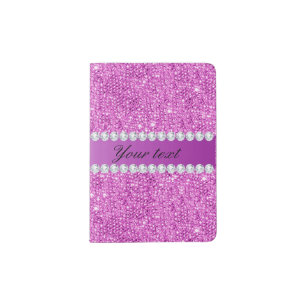 Chic Purple Faux Sequins and Diamonds Passport Holder