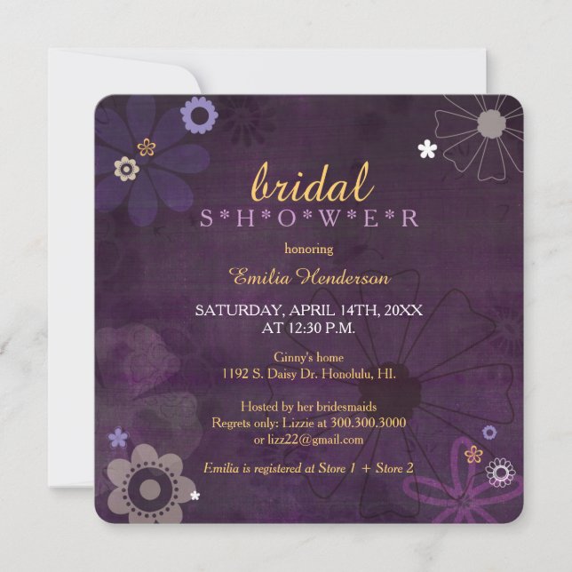 Chic Purple Floral Bridal Shower Invitation (Front)