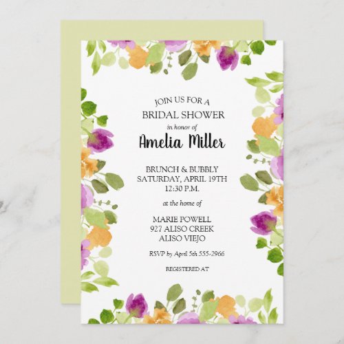 Chic Purple Floral Bridal Shower Invitations