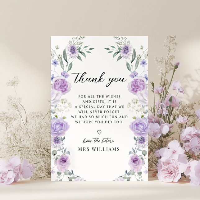 Chic Purple Floral Bridal Shower Thank You Card (Creator Uploaded)