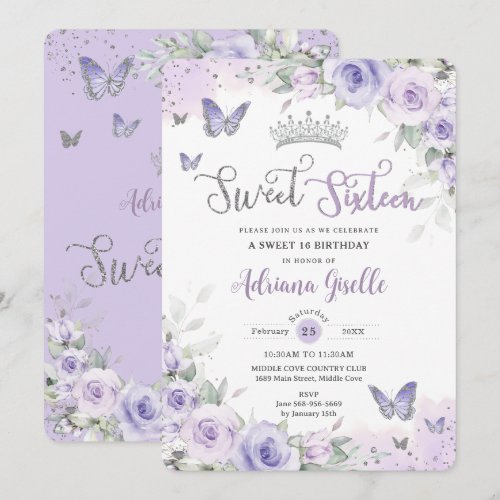 Chic Purple Floral Butterflies Sweet Sixteen 16th
