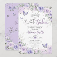 Chic Purple Floral Butterflies Sweet Sixteen 16th