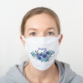 Chic Purple Floral Custom White Cotton Face Mask (Worn)