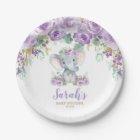 Chic Purple Floral Elephant Baby Shower Girl
