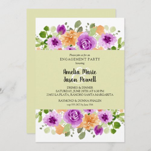 Chic Purple Floral Engagement Party Invitation