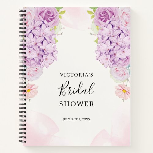 Chic Purple Floral Frame Bridal Shower Gift List Notebook