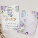 Chic Purple Floral High Tea 50th Birthday Party Invitation<br><div class="desc">Personalize this elegant tea party birthday invitation with your own wording easily and quickly, simply press the customize it button to further re-arrange and format the style and placement of the text.  This chic invitation features a pretty baby blue teapot, tea cups, beautiful watercolor lavender, lilac purple roses and dainty...</div>