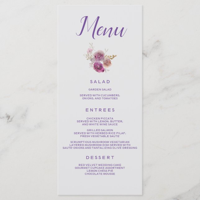 Chic Purple Floral Menu (Front)