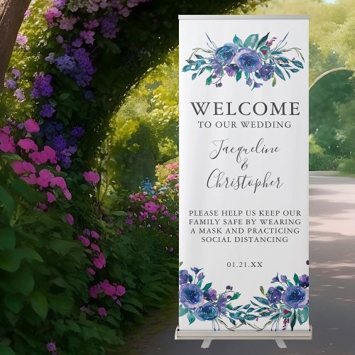 Chic Purple Floral Modern Welcome to Our Wedding Retractable Banner