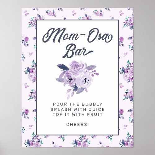 Chic Purple Floral Mom_Osa Bar Baby Shower Sign