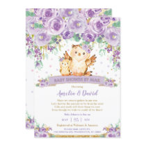 Chic Purple Floral Owl Virtual Baby Shower by Mail Invitation