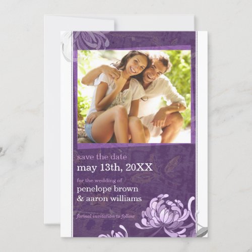 Chic Purple Floral Photo Wedding Save the Date