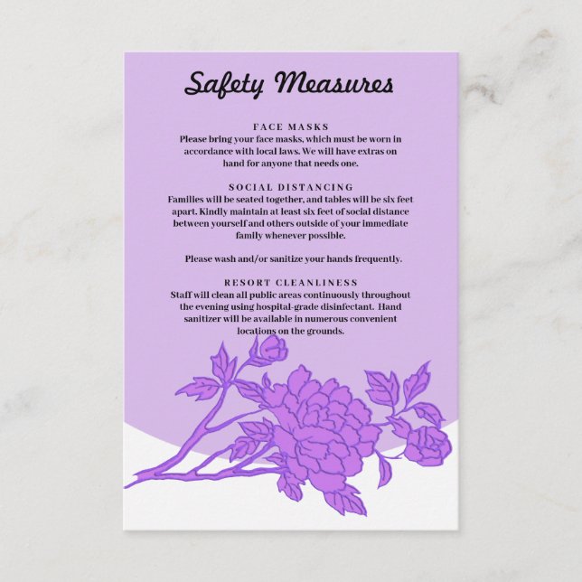 Chic Purple Floral Safety Measures Enclosure Card (Front)