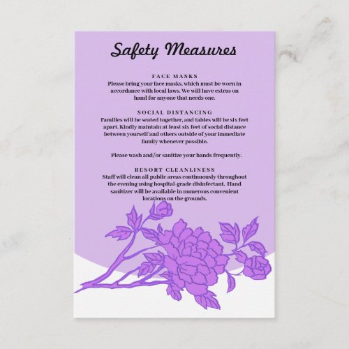 Chic Purple Floral Safety Measures Enclosure Card