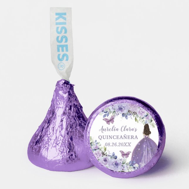 Chic Purple Floral Silver Butterflies Princess  Hershey®'s Kisses® (Front)