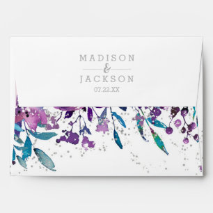 Chic Purple Floral & Silver Wedding Monogram Envelope