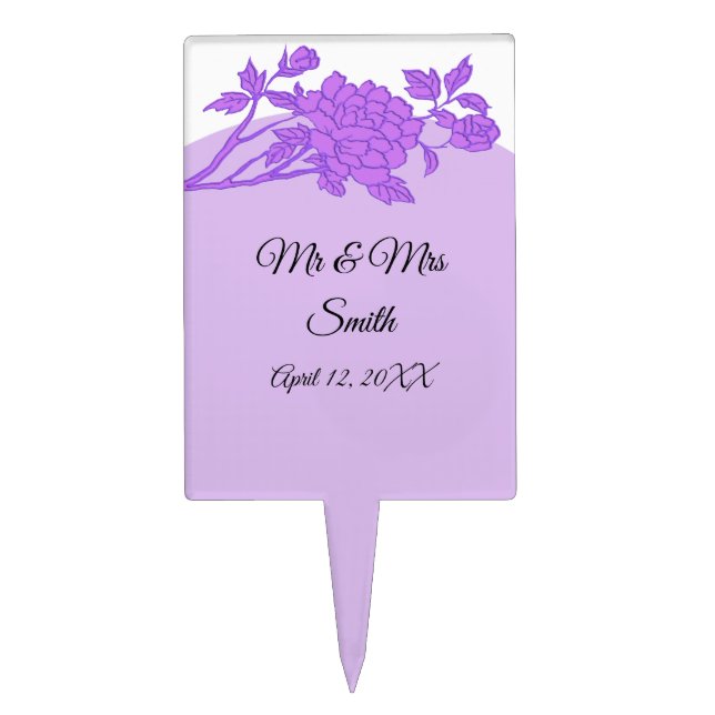 Chic Purple Floral Wedding Cake Topper (Front)