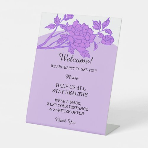 Chic Purple Floral Wedding Safety  Pedestal Sign
