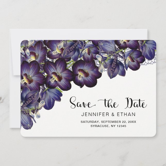 Chic Purple Floral Wedding Save the Date (Front)