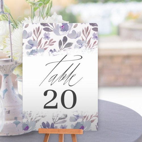 Chic Purple Floral Wedding Table Number