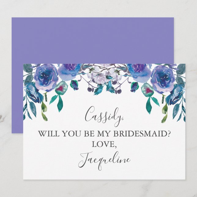 Chic Purple Floral Will You Be My Bridesmaid Invitation (Front/Back)