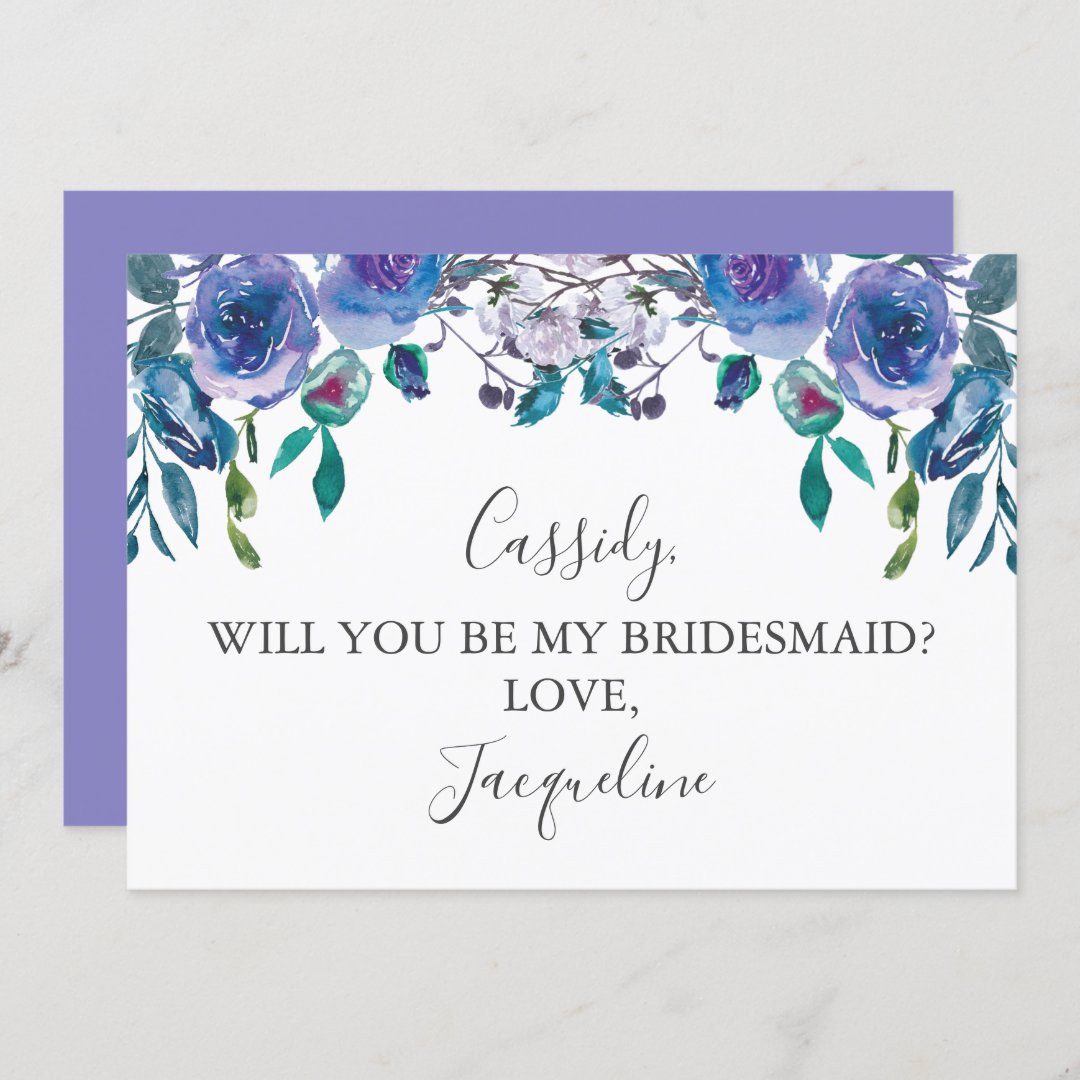 Chic Purple Floral Will You Be My Bridesmaid Invitation | Zazzle