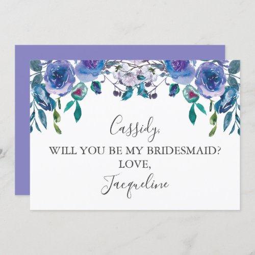 Chic Purple Floral Will You Be My Bridesmaid Invitation