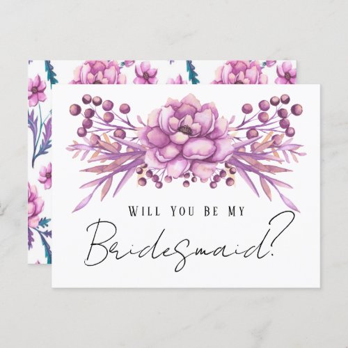 Chic Purple Floral Will You Be My Bridesmaid Postcard