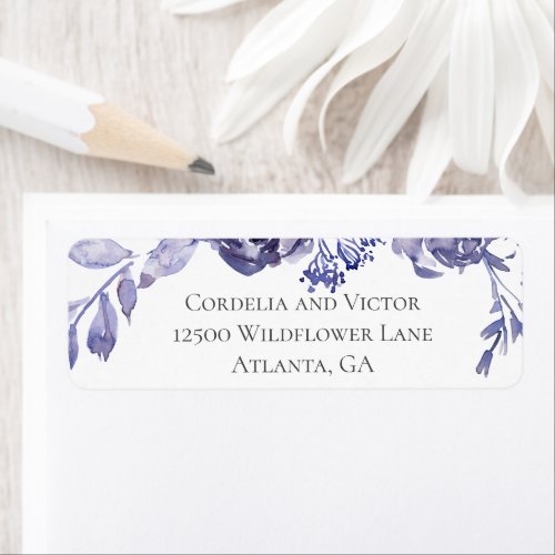 Chic Purple Floral Winter Wedding Return Address Label