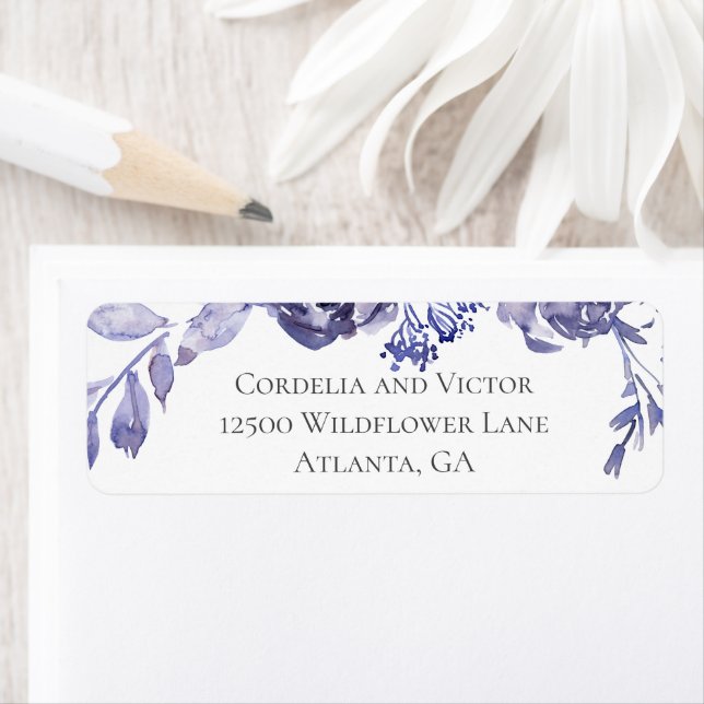 Chic Purple Floral Winter Wedding Return Address Label (Insitu)