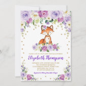 Chic Purple Floral Woodland Fox Baby Girl Shower Invitation (Front)