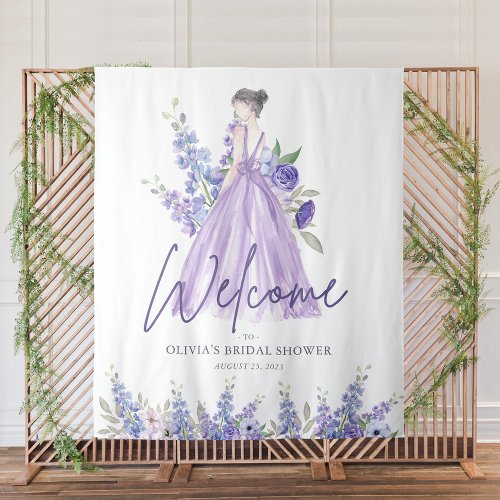 Chic Purple Flower Gown Bridal Shower Welcome Tapestry