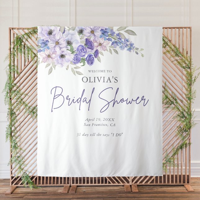Chic Purple Flower Gown Bridal Shower Welcome Tapestry (Chic Purple Flower Gown Bridal Shower Welcome Tapestry)