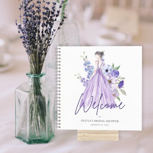 Chic Purple Flower Script Bridal Shower Guest  Notebook