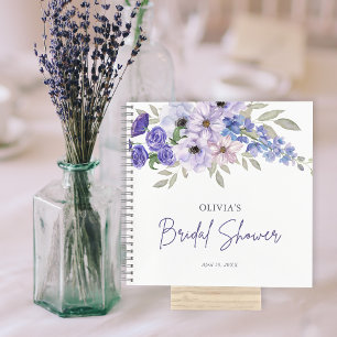 Chic Purple Flower Script Bridal Shower Guest Notebook