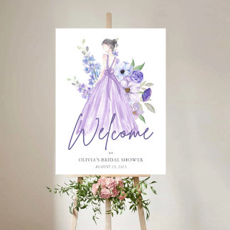 Chic Purple Flower Script Bridal Shower Welcome Foam Board